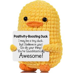 Positive Affirmation Companion Crochet Duck, Inspirational Crochet Animals Stress Anxiety Relief Toys, Handmade Mental Health Gifts for Women Men, Cute Desk Decor for Friends Coworkers Birthday