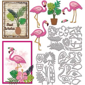 GLOBLELAND Tropical Flamingo Cutting Dies Metal Flower Leaves Die Cuts Hibiscus Pot Cutting Embossing Templates for Scrapbooking Crafts Paper Cards Making