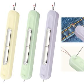 Loghohu 3 Pcs Upgraded 2 in 1 Automatic Needle Threaders Seam Ripper, Quilting Supplies Sewing Kit Needle Threaders for Hand Sewing Quick Threading & Seam Removal (3 Colors)