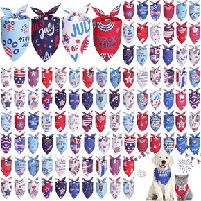 Chunful 100 Pcs 4th of July Dog Bandana Bulk Patriotic Dog Bandana American Flag Scarf Triangle Bibs Washable Puppy Kerchief Adjustable Grooming Supplies for Small Medium Large Dog Cat Accessory