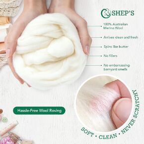 Wool Roving 1lb Natural White – Spinning and Felting Wool Fiber for Needle Felting, Hand Spinning, Yarn Roving, Wool for Crafts, DIY Fiber Art Supplies