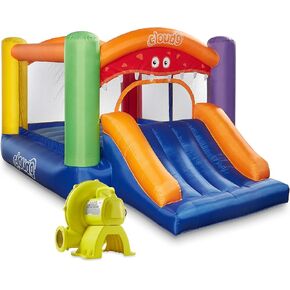 Cloud 9 Inflatable Bounce House and Blower, Monster Theme Bouncer for Kids with Slide, Includes Stakes and Repair Patches