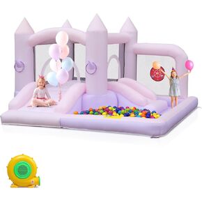 Ktaxon Inflatable Bounce House, Outdoor & Indoor Double Slide Dream Kid Bouncer Castle with Ball Pool, Jump are, 350W Air Blower for Party, Backyard (120" L x 104" W x 72" H)