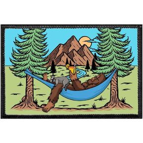 Bigfoot - Racoon Cuddling | Hook and Loop Attach for Hats, Jeans, Vest, Coat | 2x3 in | by Pull Patch