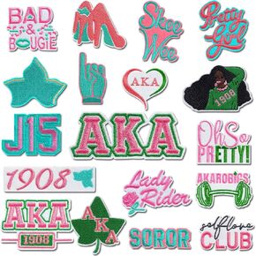 18PCS AKA Sorority Embroidered Iron-On & Sew-On Patches Set | 18 Unique Designs for Clothing, Hats, Jeans, Backpacks | Durable Applique DIY Craft Supplies