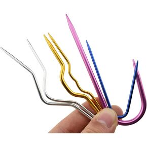 Hahiyo Mixed Color Needles Stitch Holders Set Sturdy Aluminum Mixed Color Safety Pin Cable Knitting Bent Weaving Needle Hooks 6 Pieces for Sweaters Socks Yarn Sewing Crochet Embroidery, Mixed 6Pc