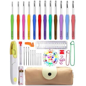 12 Sizes Crochet Hooks Set,55Pcs Ergonomic Crochet Hooks Kit for for Beginners,2-8mm Yarn Crochet Hooks for Arthritic Hands with Case Soft Grip Handles Small and Large Crochet Needle Set