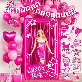 Hot Pink Birthday decorations Party Supplies,Photo Booth Props for Girls,Pink Fringe Backdrop,Pink Balloons for women in Kuwait