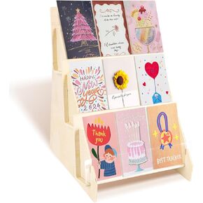 Greeting Card Display Stand, 3-Tier Wooden Sticker Display Racks, Sticker Display Holder for Retail Display Brochure Postcard Vendors Art Print