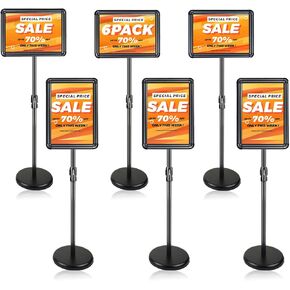 Adjustable Sign Stand Holder, 8.5 x 11 Inch Heavy Duty Pedestal Floor Standing Sign Holder with Round Safety Corner, Poster Sign Stand for School Church Business Show, Black (8.5×11 inch - 6 Pack)
