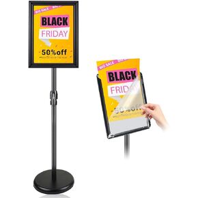 Floor Standing Sign Holder 8.5 x 11 Inch, Adjustable Sign Holder Stand for Display, Both Vertical & Horizontal View Displayed for Business Restaurant Mall, Black (8.5×11 inch - 1 Pack)