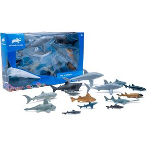 Animal Planet Sea of Sharks Playset – 14 Piece Shark Figure Set Featuring Great White, Hammerhead, Megamouth & More for Kids Ages 3+