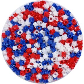 1200PCS Patriotic Beads, 4th of July Pony Beads for DIY Jewelry Making Bracelet Necklace Craft Patriotic Party (Red White and Blue, Star Shape)