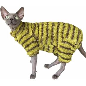 ملابس Cat sphynx أربع ساق الصوف بيجاماس سوبر ناعم مرنة للحيوانات الأليفة للاصطدام لجراحة القطط بليئة القطة ل sphynx devon cornish (شريط أبيض أسود ، متوسطة)