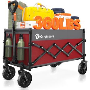 Collapsible Wagon Cart Foldable - Lightweight Portable Heavy Duty Folding Beach Wagons with Wheels - Outdoor Utility Carts for Grocery, Camping, Shopping, Sports with Large Capacity - Khaki