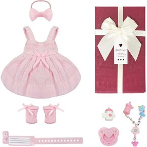 Pink Baby Doll Clothes Accessories Set for 7 Inch with Gift Box Included Headdress Bottle Pacifier Feeding Toy Accessories
