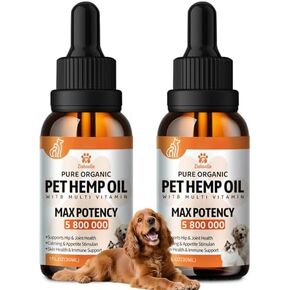 2 Packs Hеmp Oil for Dogs Cats, Organic Hеmp Oil Drops for Αnxiety Rеlief, Strеss, Pαin, Calming, Sleеp, Αrthritis, Promotes Skin Hip Joint Hеalth - Αnti-Inflαmmatory - Omega 3-6-9 Pet Drops