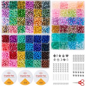ASIMASIKE Glass Beads Kit for Jewelry Making - 3 Box Set 72 Colors, 3000pcs Round Colorful Beads for DIY Bracelet Necklace Earring Keychain, Colorful Glass Beads Bracelet Making Kit - 6mm