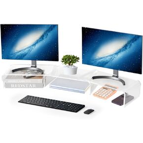 Dual Monitor Stand Riser, Premium Acrylic Stand Riser for Desk, Adjustable Angle, 3 Shelves Desktop Organizer for Computer, Laptop, Projector, Printer, Coffee Set and more