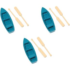 RLECS 3 Sets Resin Model Boat Double Oars Blue Boat DIY Handmade Sand Table Model Micro Landscape Decoration Mini Wooden Rowboat Fairytale Garden Accessories