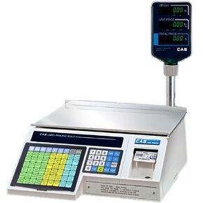 CAS LP-1000NP Scale with Label Printer and Pole - 30lb Capacity NTEP Certified Label Scale for Legal Trade - Features 54 Speed Keys and 4,000 PLU's - Stainless Steel Platter