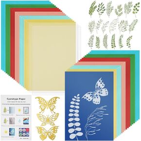 Nuobesty Sun Printing Kit Kit Cyanotype Paper Paper Clips for DIY Floral Art واللوحة التقليدية سهلة الاستخدام الورق المنشط للطاقة الشمسية للحرف اليدوية والمشاريع