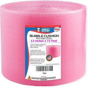 Antistatic Small Bubble Cushioning Wrap for Moving & Shipping - 72 FT Bubble Packing Wrap for Extra Protection Packaging Boxes & Mailers - Pink Bubble Roll Moving Supplies, Perforated Every 12 IN