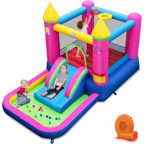 BOUNTECH Inflatable Bounce House with Ball Pit, Bouncy House for Kids Indoor Outdoor w/Large Jumping Area, Basketball Hoop, Bounce House for Boys Girls Backyard Birthday Party Gifts
