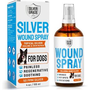 Wound Spray Hot Spot Treatment for Dogs – Silver Care for Puppies – Helps with Rashes, Itch, Scratching, Skin Irritation, Bites & Burns – Use a Cone for Dogs to Stop Licking – 4 oz