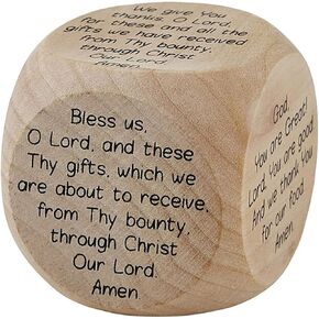 Needzo Children's Mealtime Prayer Cube for Learning with Family to Pray, Small Wooden Die Includes 6 Different Prayers, 1 5/8 Inches