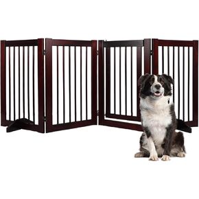 Dog Gate Indoor, Pet Gates for Doorways No Drilling, Dog gate for Stairs, Freestanding Foldable Pet Gate, Wooden Gates for Dogs Indoor, Set of Support Feet Included (Espresso, 4 Panel - 30")