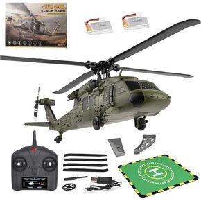 K170 UH60L RC Helicopter for Adults, 2.4G 4CH 6-Axis Gyro Brushless Motor Military RC Helicopter, Gyroscope Altitude Hovering for Adults Beginners, 3 Battery
