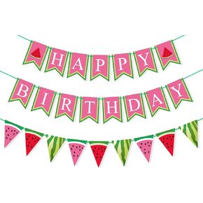 Uniwish Watermelon Happy Birthday Banner Summer Fruit Theme Birthday Party Decorations for Boys Girls One in A Melon 1st Birthday Party Supplies Photo Backdrop