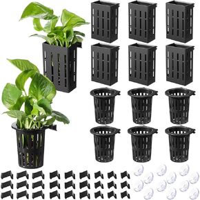Chunful 12 Set Aquarium Plant Holder Contain 12 Hanging Aquatic Pot with 72 Hooks and 24 Suction Cups Aquatic Planter Cups for Fish Tank Aquarium Plants Cultivation and Aquascape Decorations, 2 Styles