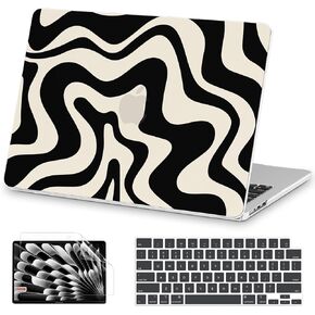 AKIT Compatible with MacBook Air 15 Inch Case 2025 2024 2023 M4 M3 M2 A3241 A3114 A2941, Unique Pattern Plastic Hard Shell Laptop Case+Keyboard Cover+Screen Protector for Mac Air 15 Inch, Blue Wave