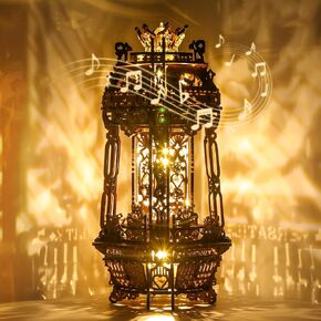 LED 3D Wood Puzzle Poker World World Lamp-DIY Craft Kit مع مصابيح LED وصندوق الموسيقى-مصباح إبداعي تحت عنوان البوكر ، هدية ليلية للديكور المنزلي (الجوز الأسود)