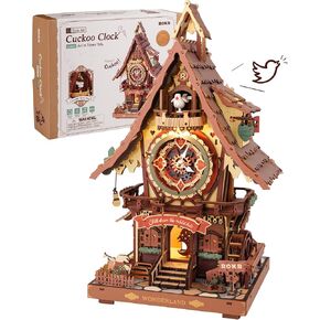 ROKR 3D Wooden Puzzles for Adults, Cuckoo Clock Model Kit, Room Home Decor DIY Watch Making Kit Functional Mechanical Building Toys, Hobbies Birthday Christmas Day Gifts for Men Women Kids 14+