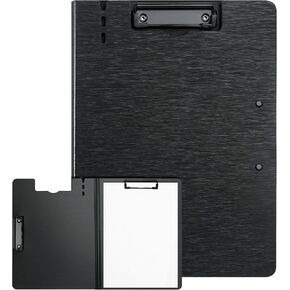 Clipboard Folder, Brushed Texture 360 Degree Foldable Clipboard, Letter / A4 Size with Pen Holder and Vertical Double Metal Clips, File Cover Work Folder Clipboards (Black - 1 Pack)