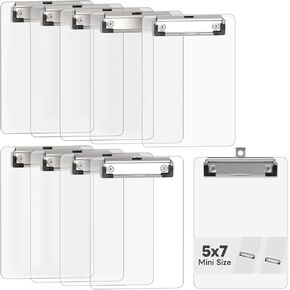 Mini Clipboard 10 Pack, 5 x 7 Plastic Small Clear Clip Boards with Low Profile Clip, Memo Size for Classroom, Teacher, Students, School & Office Supplies