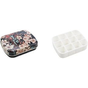 Mini Tin Box with 12-Wells Empty Watercolor Palette Portable Paint Storage Containers for Outdoor Trip Painting (Style 1)