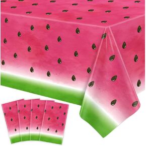 4 Pack Watermelon Party Tablecloth Watermelon Table Cover One in A Melon Party Table Cloth Watermelon Theme Tablecloth Watermelon Birthday Party Supplies Plastic Fruit Party Decor 86 x 51 Inch
