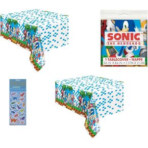Sonic Birthday Party Supplies Bundle includes 2 Plastic Table Covers 54" x 84" and 1 Dinosaur Sticker Sheet