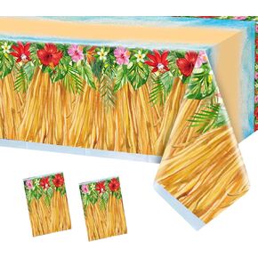 2pcs صيف المحيط شاطئ المائدة الملقب 86x51in هاواي لوا العشب الجدول طاولة قطعة قماش استوائية بولينيزيا هاواي ألوها الطاولة تغطية الأميرة فتاة عيد ميلاد ديكور لوازم