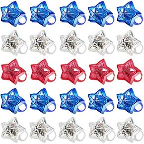 AMENON 24 Pack 4th of July Party Favors Supplies LED Light Up Ring Red White and Blue Stars Kids Toys Women Men Memorial Day Patriotic Party Accessories Decorations