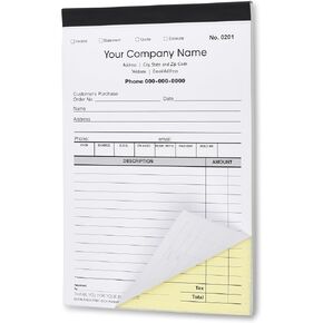Custom Sales, Invoice, Statement, Estimate, Quote, Personalized Multipurpose Duplicate Carbonless Form with Your Company Name - 5 Books (250 Sets) Numbered