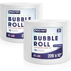 Protective Bubble Roll Wrap - 225FT x 12IN Clear, 3/16" Dense Small Bubble Cushioning for Fragile Items, Dish Packing & Packaging Supplies Shipping & Storage - Perforated Every 24IN