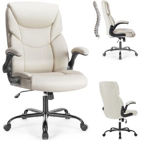 Computer Gaming Chair, Ergonomic Office Chair Heavy Duty Task Desk Chair with Flip-up Arms, PU Leather, Adjustable Swivel Rolling Chair with Wheels