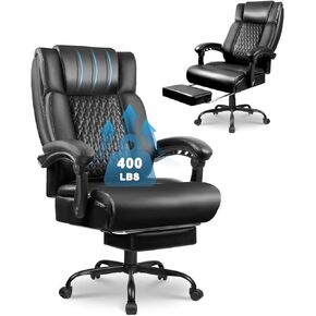 VITESSE Executive Heavy Duty Office Chair with Foot Rest, Ergonomic High Back Computer Gaming Chair, Big and Tall, 400lbs, Lumbar Support (Black)