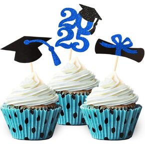 2025 Gold Glitter Graduation Cupcake Topper, Food/Appetizer Picks Class of 2025 Graduation Party Supplies(24pcs)