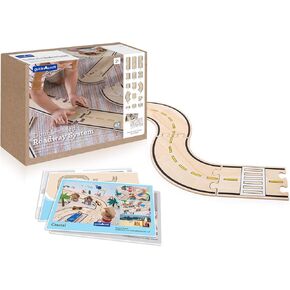 Guidecraft Double-Sided Roadway System - 42 Puzzle Pieces and 5 Double-Sided Inspiration Cards: Building and Construction for Kids